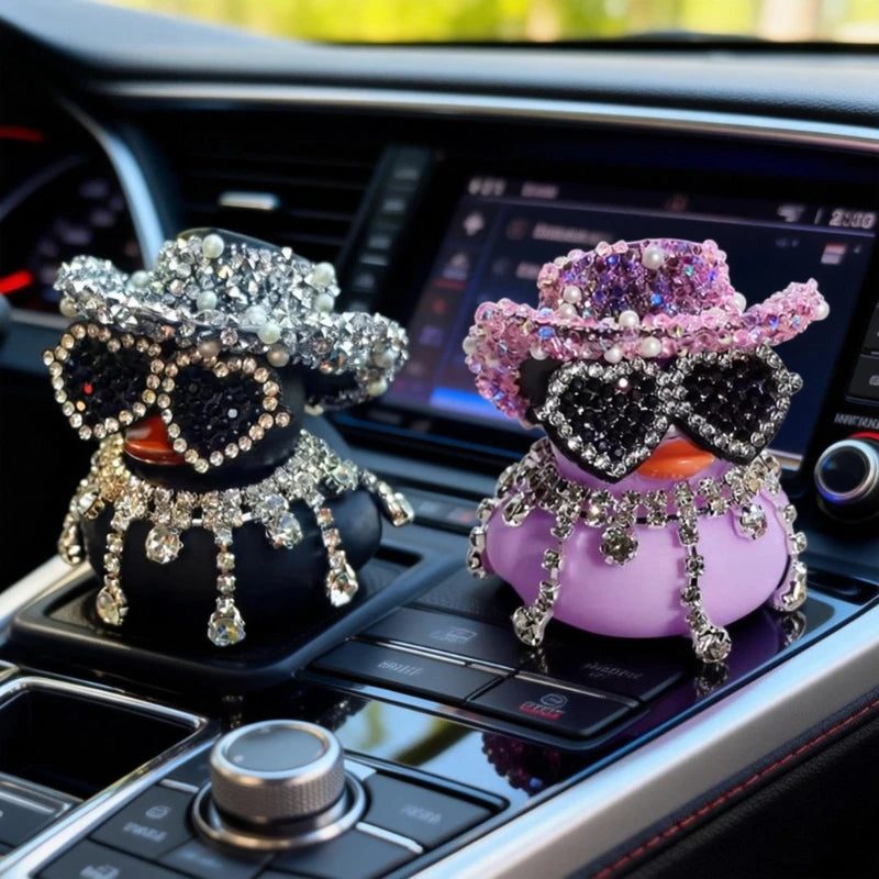 Luxury Diamond Rubber Duck Car Ornaments - Cute Dashboard Decorations & Funny Gifts for Jeep, BMW & Office Displays