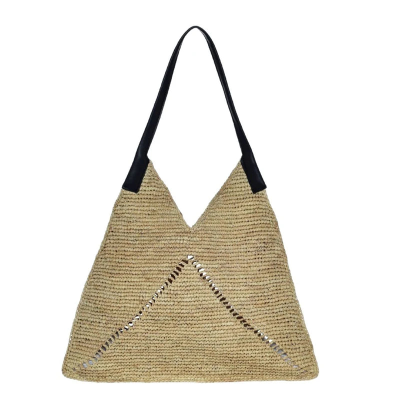 2025 Fashion Straw Tote Bag - Triangle Woven Shoulder Handbag for Beach & Casual Summer Style
