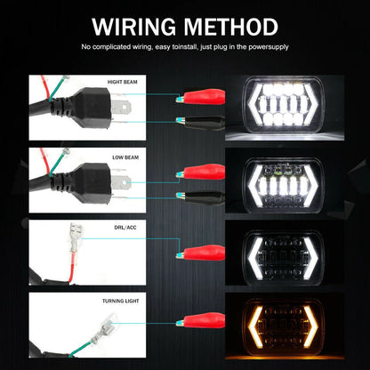 7 Inch LED Headlights - Hi-Lo Beam Halo DRL 12V/24V with H4 Harness for Jeep Wrangler, Cherokee & Motorcycle