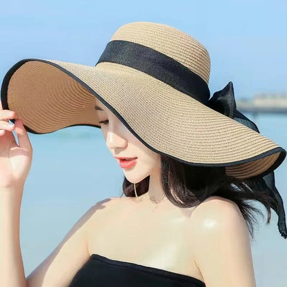 Wide Brim Straw Sun Hat - Summer Beach Travel Shade & UV Protection Hat