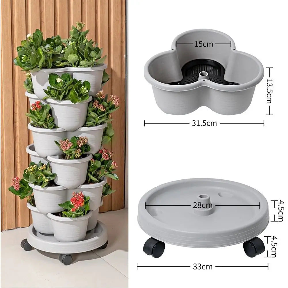 Vertical Stackable Garden Planter Tower - Multi-Layer Flower Pot with Rolling Casters