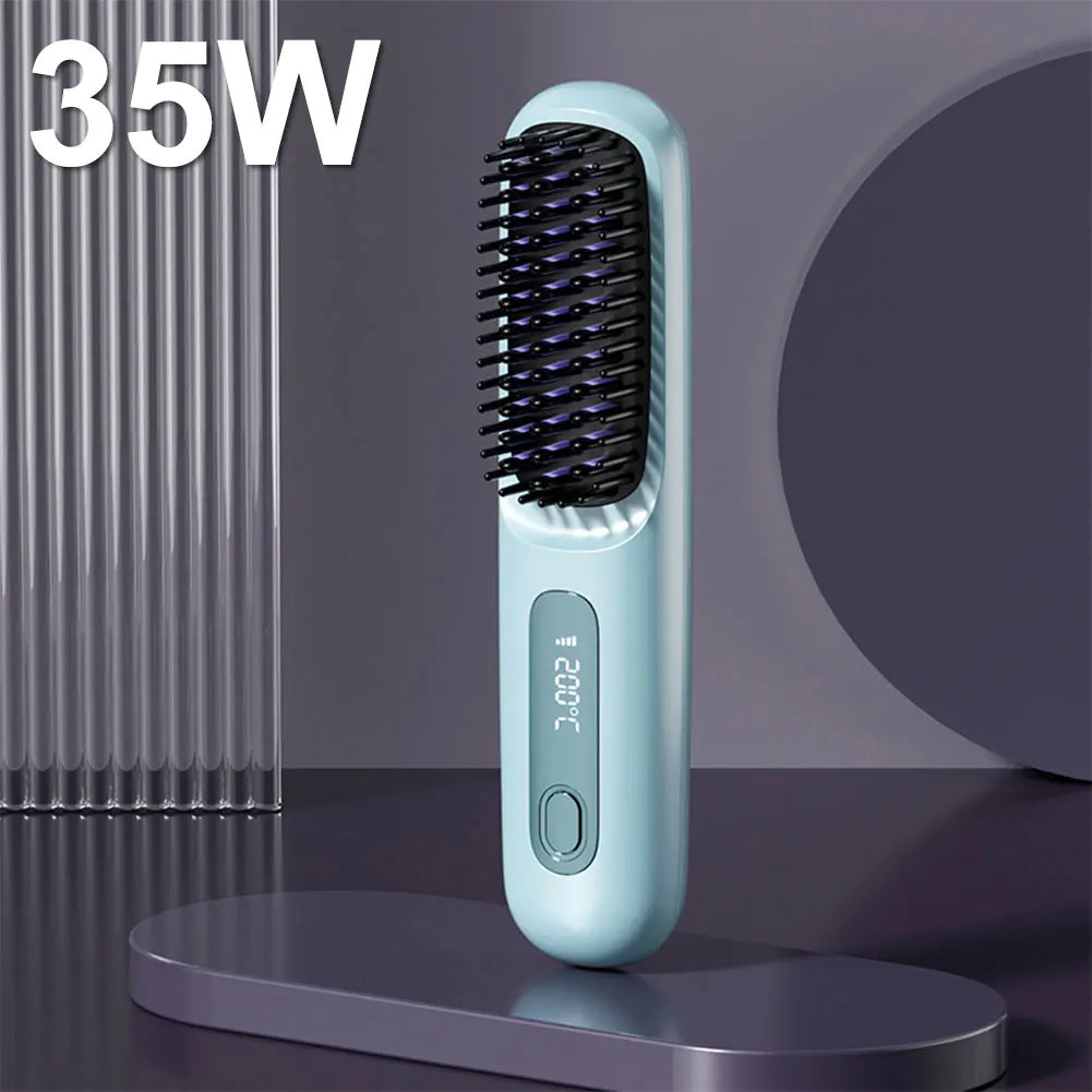 Cordless Hair Straightener Brush – Anti-Scald Electric Hot Comb with 3 Temperature Settings