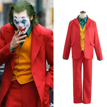 Joker Cosplay Costume Set - Arthur Fleck Red Suit with Green Wig for Halloween & Costume Parties