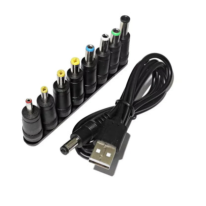 USB to DC Power Cable - 5V Charging Cord with 8 Connector Tips for CCTV & TV Box Devices