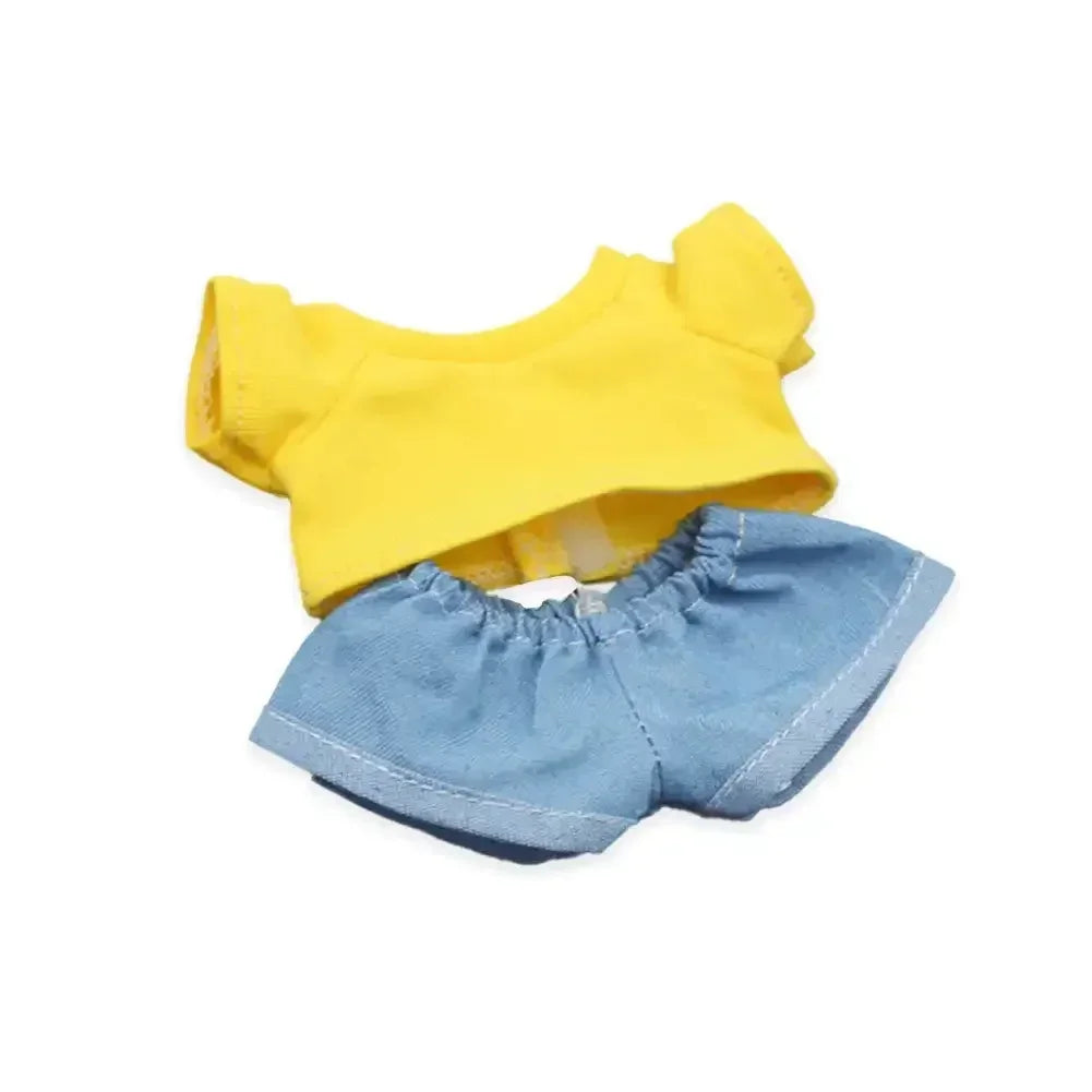 Labubu Idol Doll Clothes Set – T-Shirt & Denim Shorts Outfit for 17cm Labubu & 10cm Cotoon Dolls, Doll Accessories