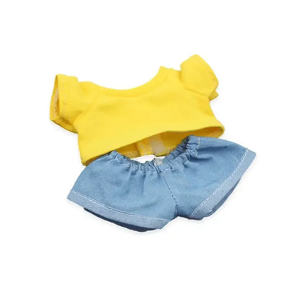 Labubu Idol Doll Clothes Set – T-Shirt & Denim Shorts Outfit for 17cm Labubu & 10cm Cotoon Dolls, Doll Accessories