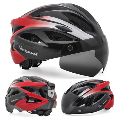 VICTGOAL Bicycle Helmet for Men - With Taillight, Magnetic Goggles, UV400 Lens & Sun Visor, MTB & Electric Scooter Bike Safety Helmet