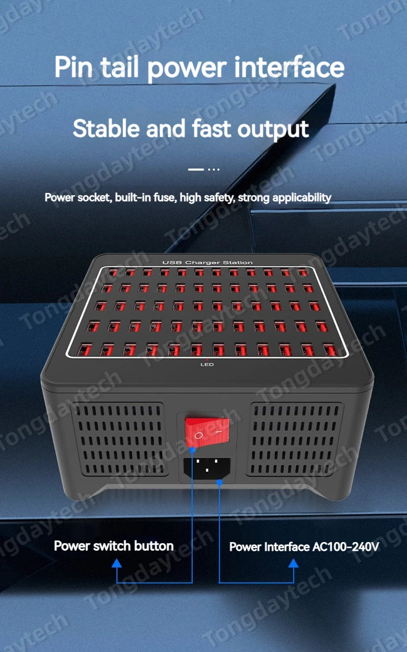 300W Universal Multi USB Charger Station – 60-Port Fast Charging for iPad, iPhone 11/12/13 Pro Max, Samsung Tablet
