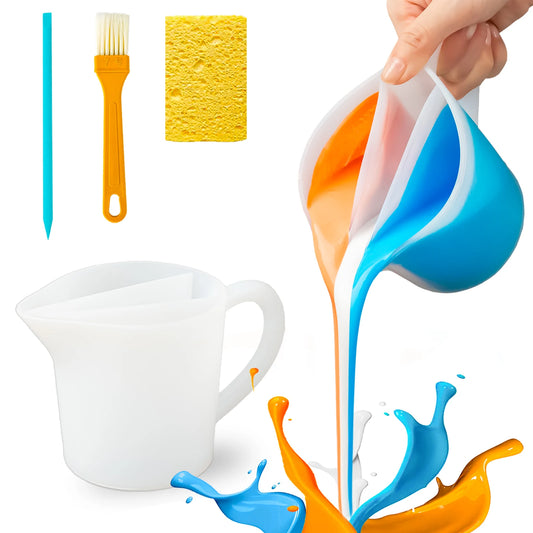 17OZ/500ML Silicone Resin Mixing Cup with Handle – Split Design DIY Fluid Art & Jewelry Making Craft Tools Set Resin Accessories