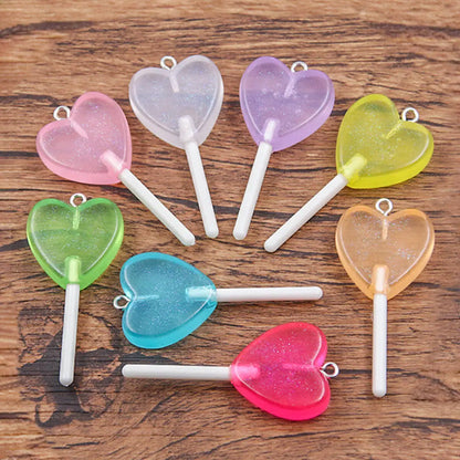 10pcs 3D Candy Charms - Star, Heart & Lollipop Pendants for DIY Keychains, Bracelets, Earrings & Jewelry Making