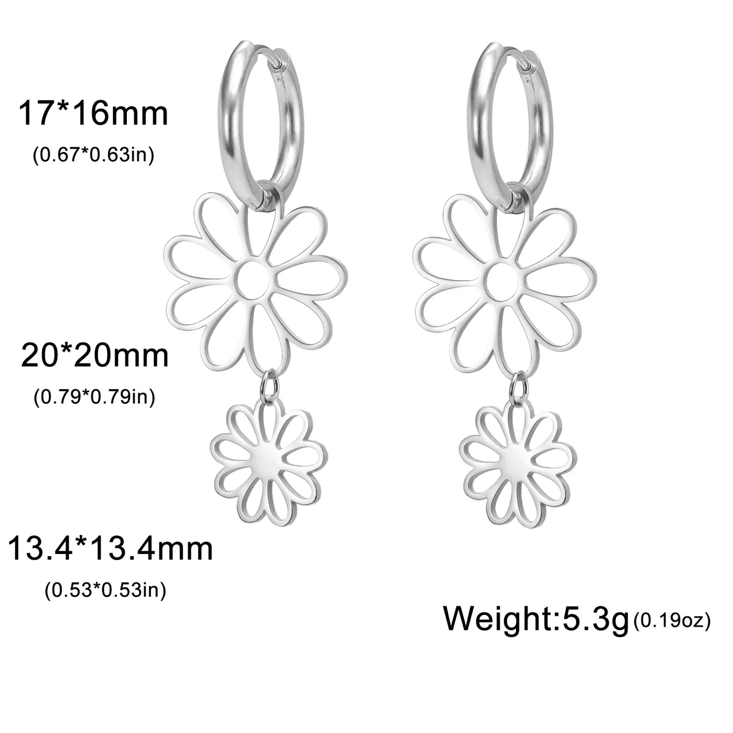 Nine Petal Flower Hoop Earrings - Stainless Steel Bohemian Hollow Pendant Jewelry Gift for Women