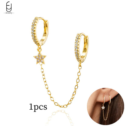 925 Sterling Silver Gold Tassel Earrings - Vintage Crystal Long Chain Hoop Jewelry for Women