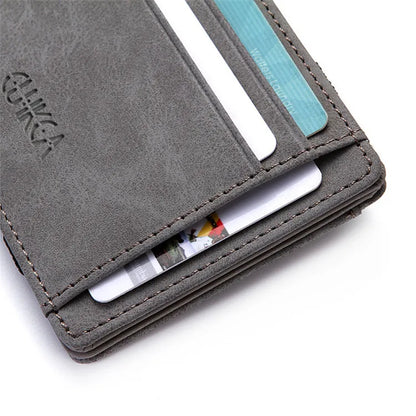 Mini Men’s Card Holder Wallet — Slim PU Leather Wallet with Zipper Coin Pocket, Magic Closure, Credit Card Case, Small Men’s Purse