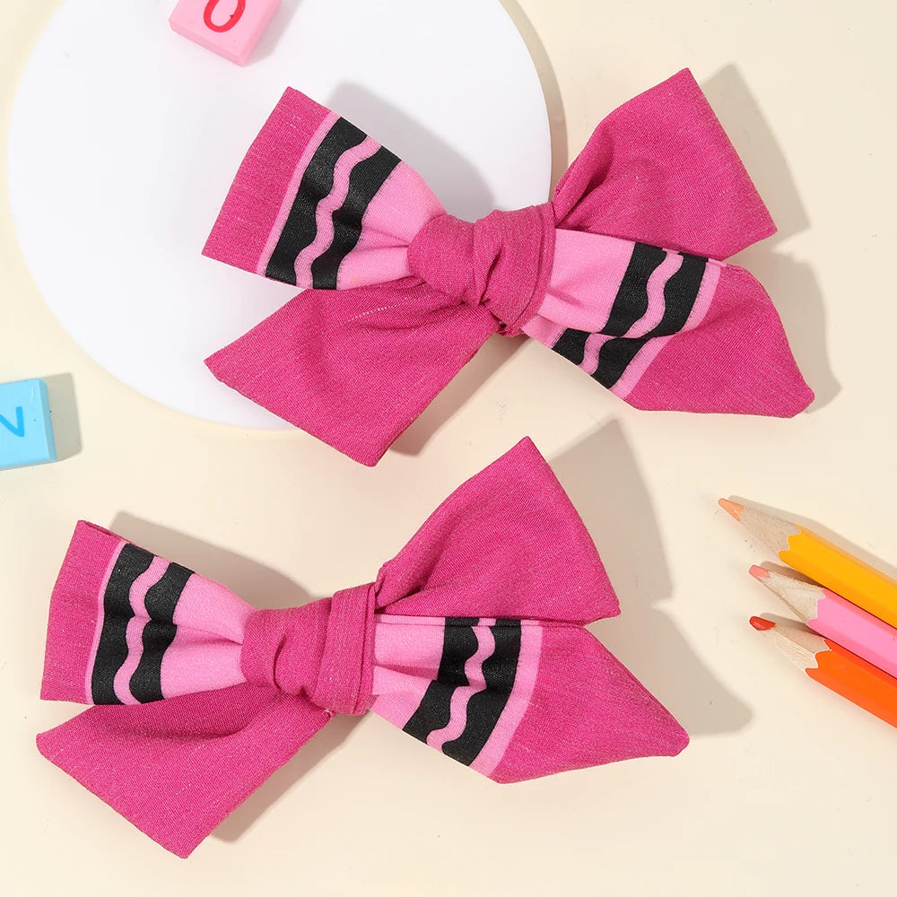 2Pcs Pencil Bow Hair Clips - Cute Kawaii Back to School Hairpins for Girls Kids