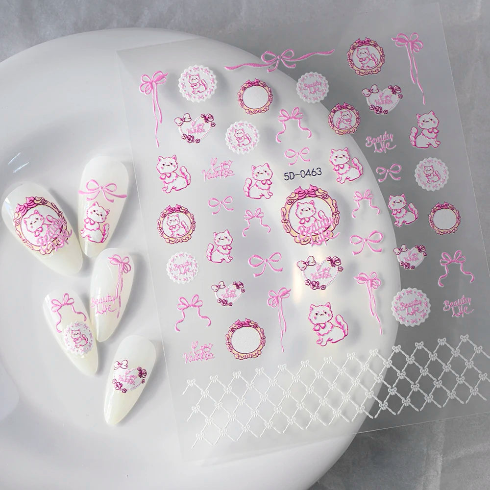 5D Macaron Nail Stickers - Embossed Flower, Fruit, Bear & Rabbit Charms for Summer DIY Manicure Decoration