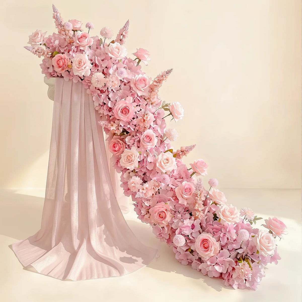 Pink Rose Wedding Flower Runner - Silk Floral Backdrop Decor for Tables, Events & Parties