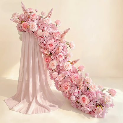 Pink Rose Wedding Flower Runner - Silk Floral Backdrop Decor for Tables, Events & Parties
