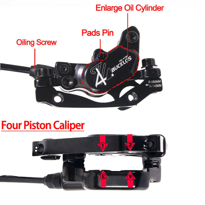 BUCKLOS HD-E735 E-Bike Hydraulic Brake – 4-Piston 1150mm/1950mm Power-Off Brake for MTB, Scooter & Bicycle Parts