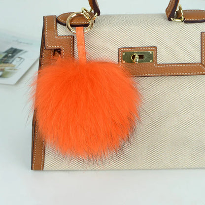 Luxury 15cm Fluffy Real Raccoon Fur Pom Pom Keychain – High-Quality Metal Ring Pendant for Women