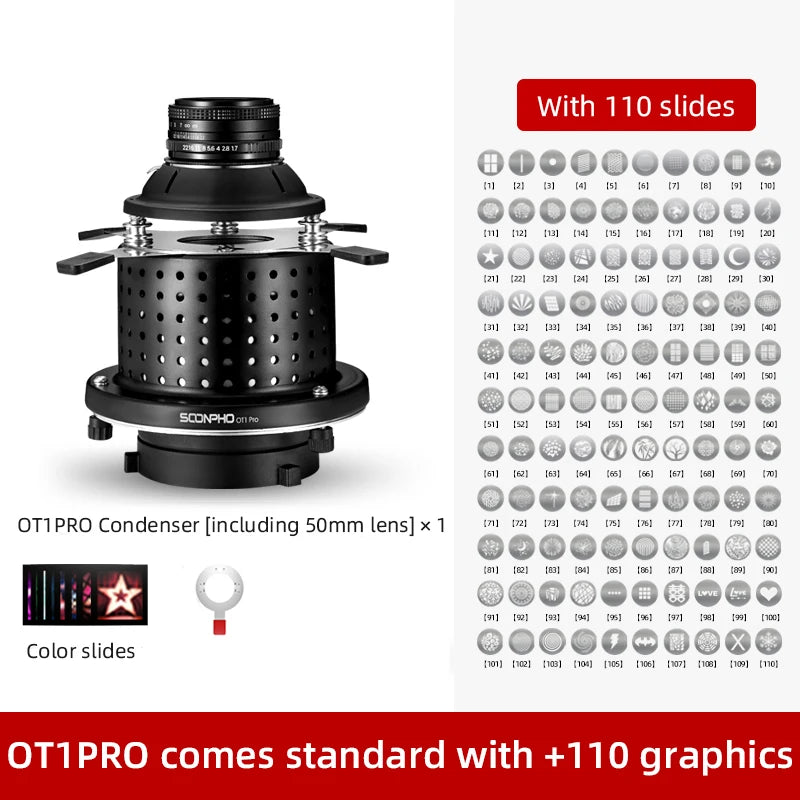 Soonpho OT1 PRO Bowens Mount Optical Snoot – 50mm/85mm/150mm Lenses for Graphic Art Effects, Godox Lighting Flash