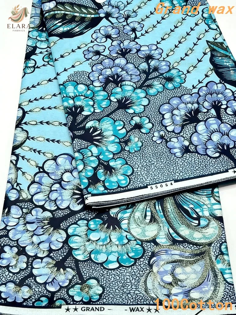 Grand Super African Wax Fabric - 100% Cotton Nigerian Glitter Glam Gold Ankara Print for Sewing