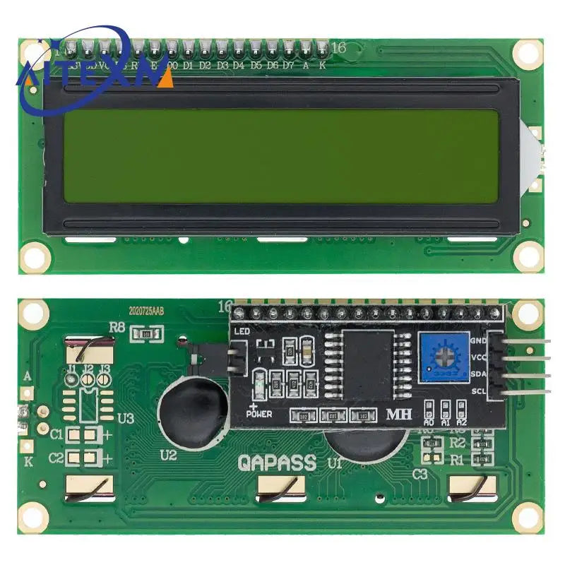 LCD1602 I2C Display Module - Blue Green 16x2 LCD Screen with PCF8574 IIC Adapter for Arduino 5V DIY Projects