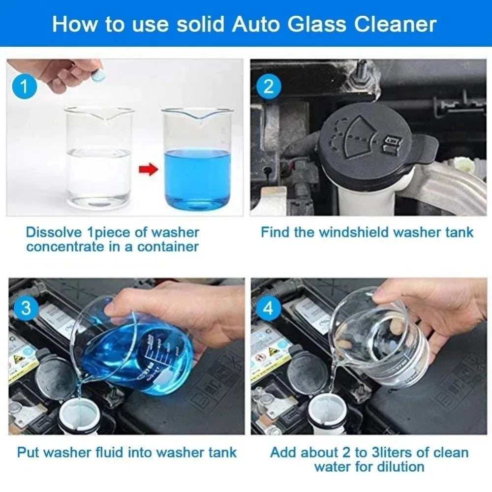Car Windshield Glass Washer Tablets | Concentrated Effervescent Fluid for Car Wipers & Window Cleaning