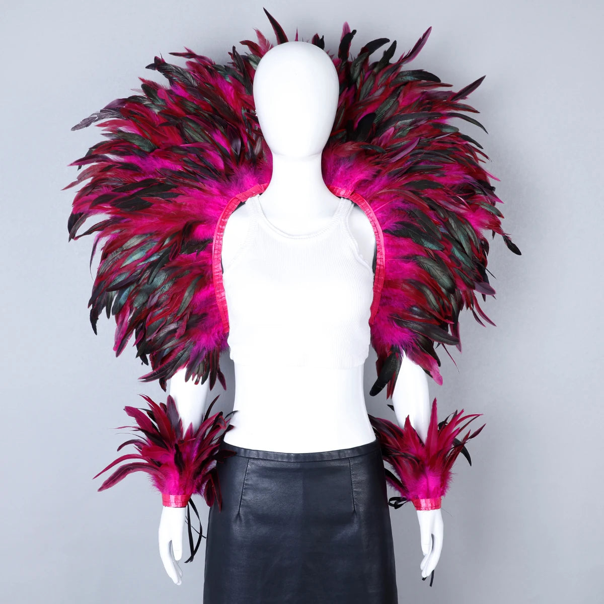 Women’s 2-Piece Feather Shawl Set - Elegant Punk-Style Cosplay Accessories for Halloween, Masquerade Balls, Parties, and Carnivals