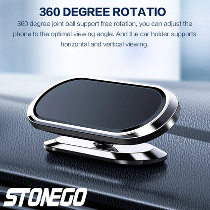 STONEGO 360° Rotating Metal Magnetic Phone Holder – Zinc Alloy Car Mount for Cellphones