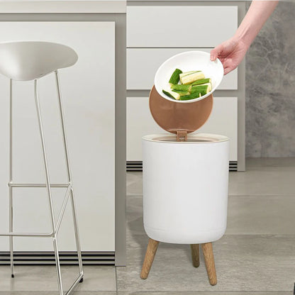 Wood Grain High-Foot Trash Can - Kitchen, Bathroom, Living Room, Desktop Storage Bucket for Office, Hotel Waste Bins