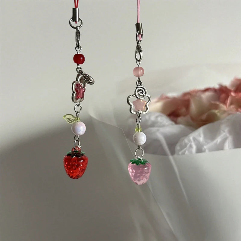 Cute Strawberry Keychain Charm - Lightweight Fruit Phone Lanyard & Aesthetic Bag Chain Accessory for Girls