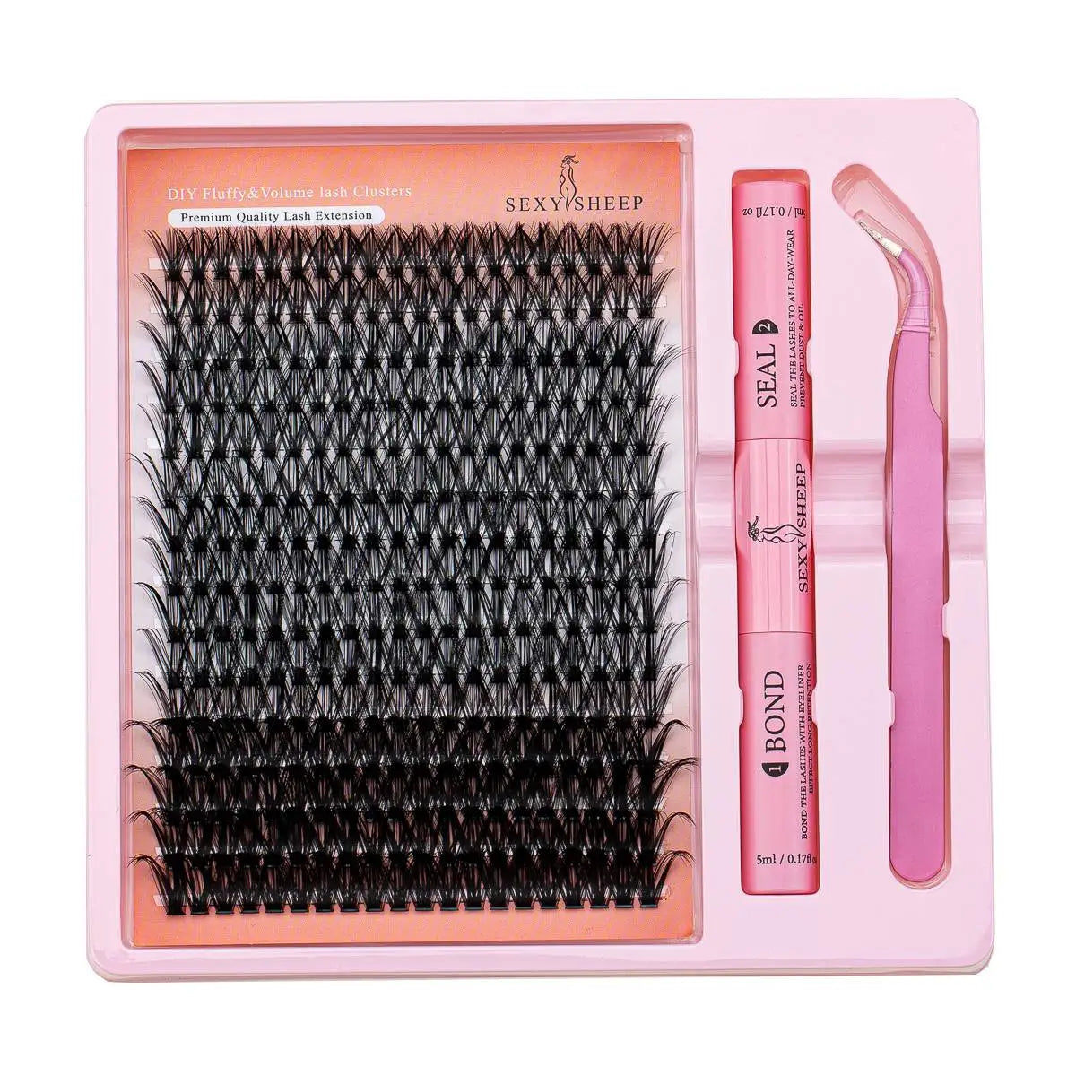 DIY Eyelash Extension Kit – Individual Lash Clusters (8-16mm) with Bond, Seal & Applicator