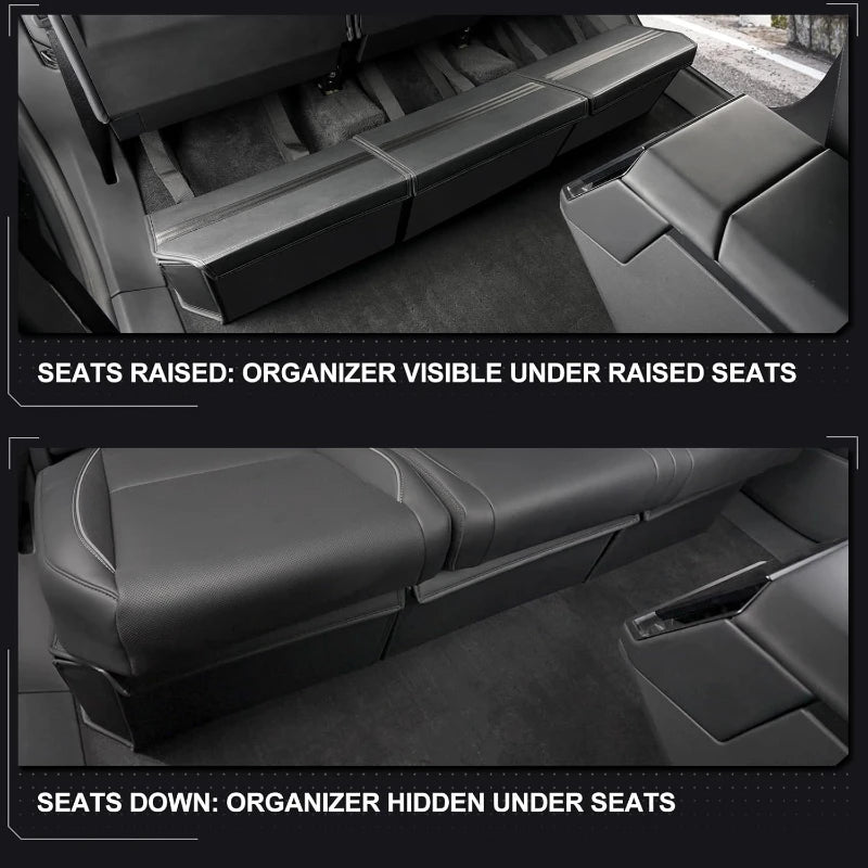 Tesla Cybertruck 2024 Rear Under Seat Storage Box 3-Piece Set Leather Organizer Auto Interior Accessories Underseat Storage Tray