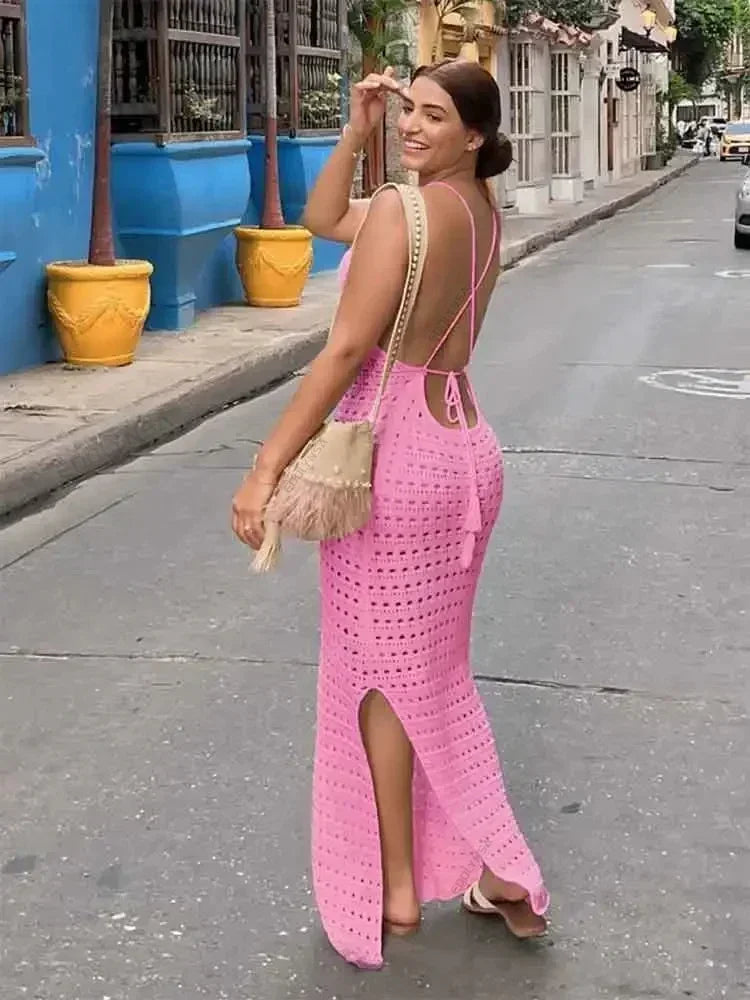 Sexy Knit Cut-Out Tassel Bodycon Maxi Dress – Summer Beach & Party Outfit for Women