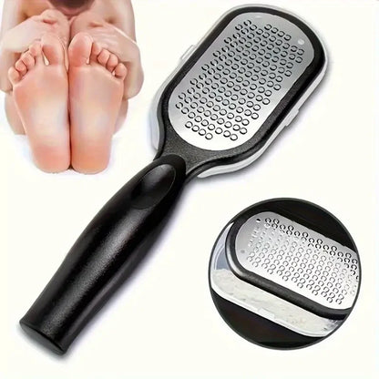 Professional Stainless Steel Foot File – Ergonomic Handle Pedicure Tool with Coarse & Fine Abrasive Surface Splash-Proof Design