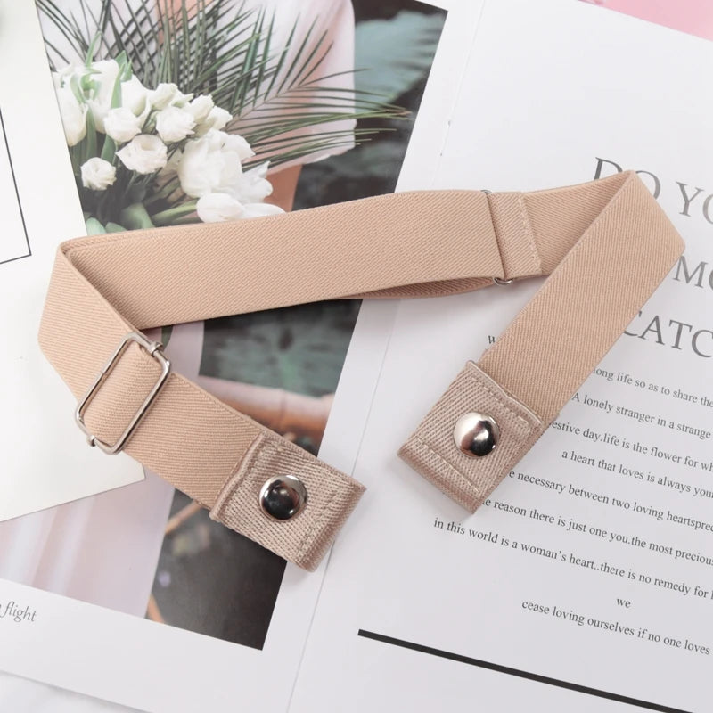 Elastic Buckle-Free Canvas Belt for Women – Stretch Waist Belt for Jeans & Pants, Invisible Lazy Belt