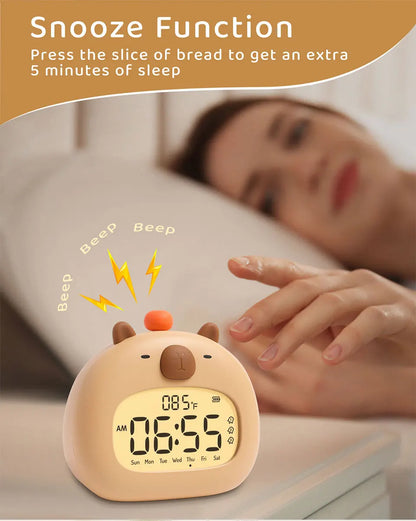 Capybara LED Digital Alarm Clock - Rechargeable Bedside Lamp with Timer, Dimmable Light & USB Charging, Kids Gift