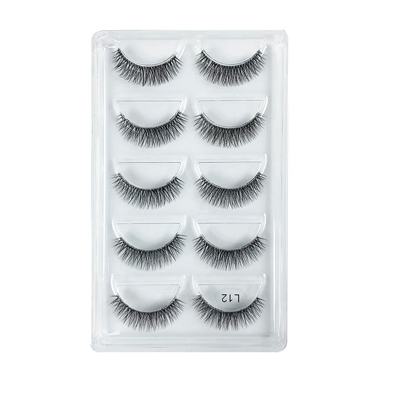 5 Pairs Manga Style Cosplay False Eyelashes – Soft Natural Short Mink Strip Lashes with Clear Band