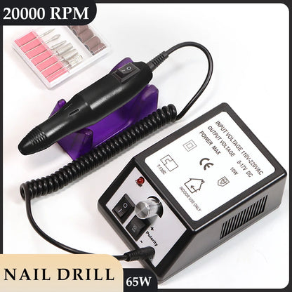 20000RPM Professional Nail Drill Machine Set - Low Noise Nail File Kit with Drill Bits & Gel Polish Remover Tools