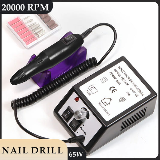 20000RPM Professional Nail Drill Machine Set - Low Noise Nail File Kit with Drill Bits & Gel Polish Remover Tools