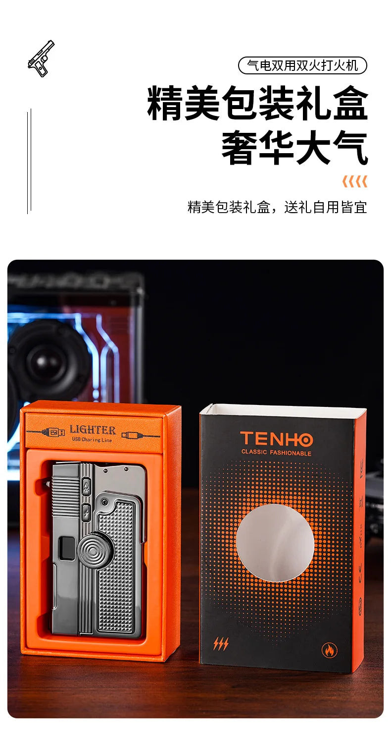 2025 Windproof Dual-Use Laser Lighter – Electric & Gas Multifunctional Metal Lighter for Men