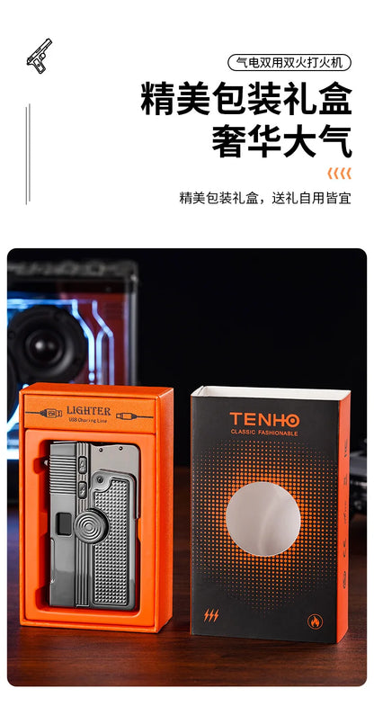2025 Windproof Dual-Use Laser Lighter – Electric & Gas Multifunctional Metal Lighter for Men
