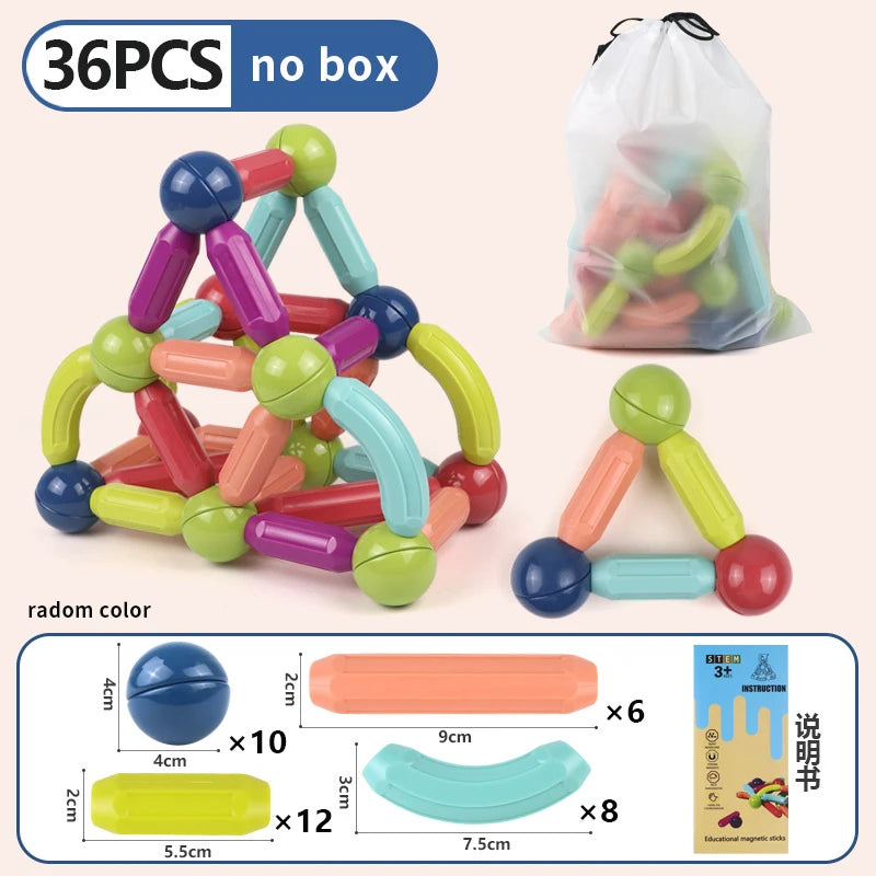 Magnetic Building Blocks Set – Montessori Educational Stick & Rod Constructor Toys for Kids Boys & Girls