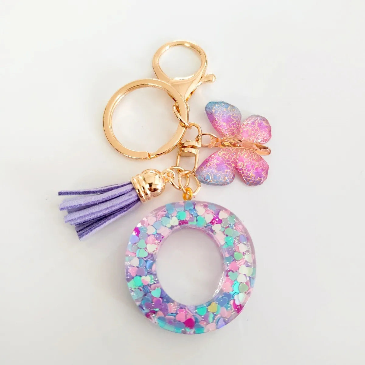Butterfly Initial Keychain - Fringe Sequin A-Z Letter Bag Charm for Women & Students