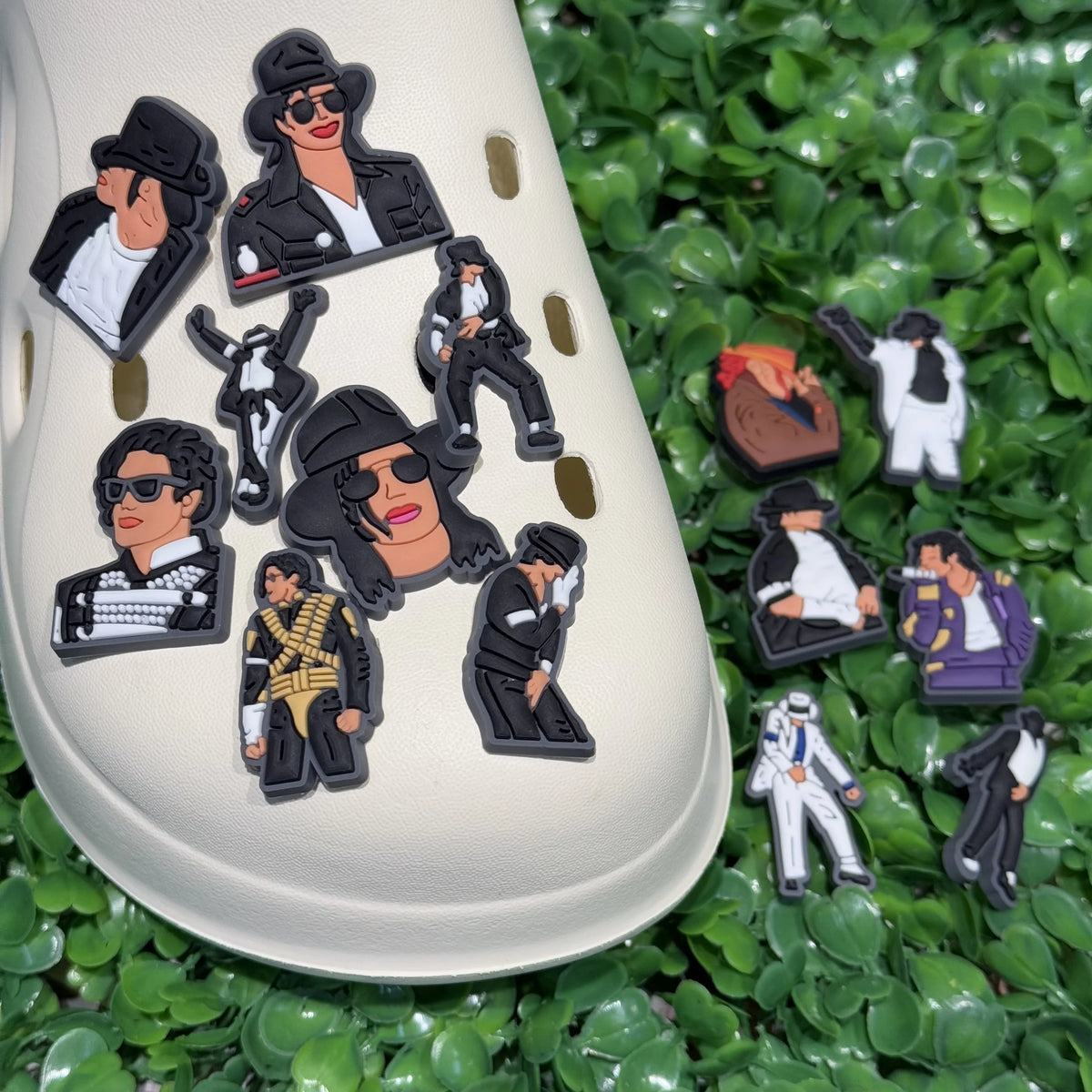 14-Piece Famous Singer Shoe Charms - PVC Moonwalk Dance Decorations for Sandals, Clogs & Holiday Gifts
