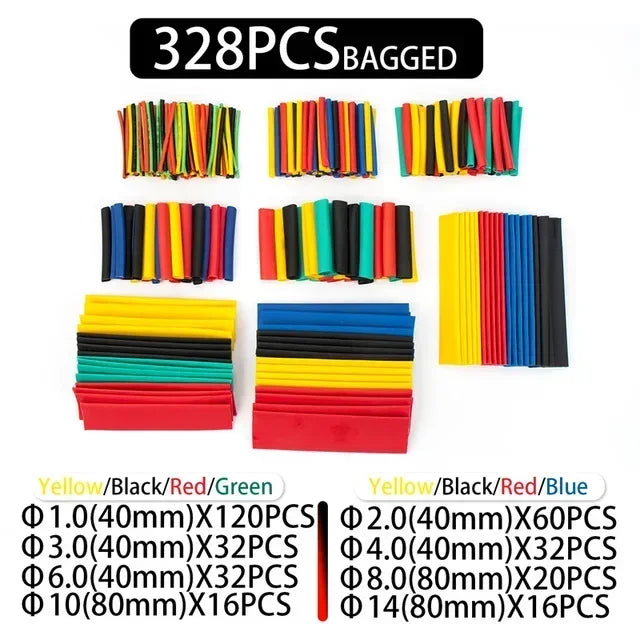 127/164/328/580Pcs Heat Shrink Tubing Kit – Shrinking Insulation Sleeving for Car Electrical Cable, Thermal Casing Wrap