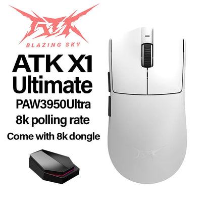 NEW ATK X1 Ultimate Wireless Gaming Mouse — PAW3950 Ultra, 8K Polling Rate, 2.4G, 0.3ms, 500mAh, 750IPS, 42,000 DPI for PC & Laptop