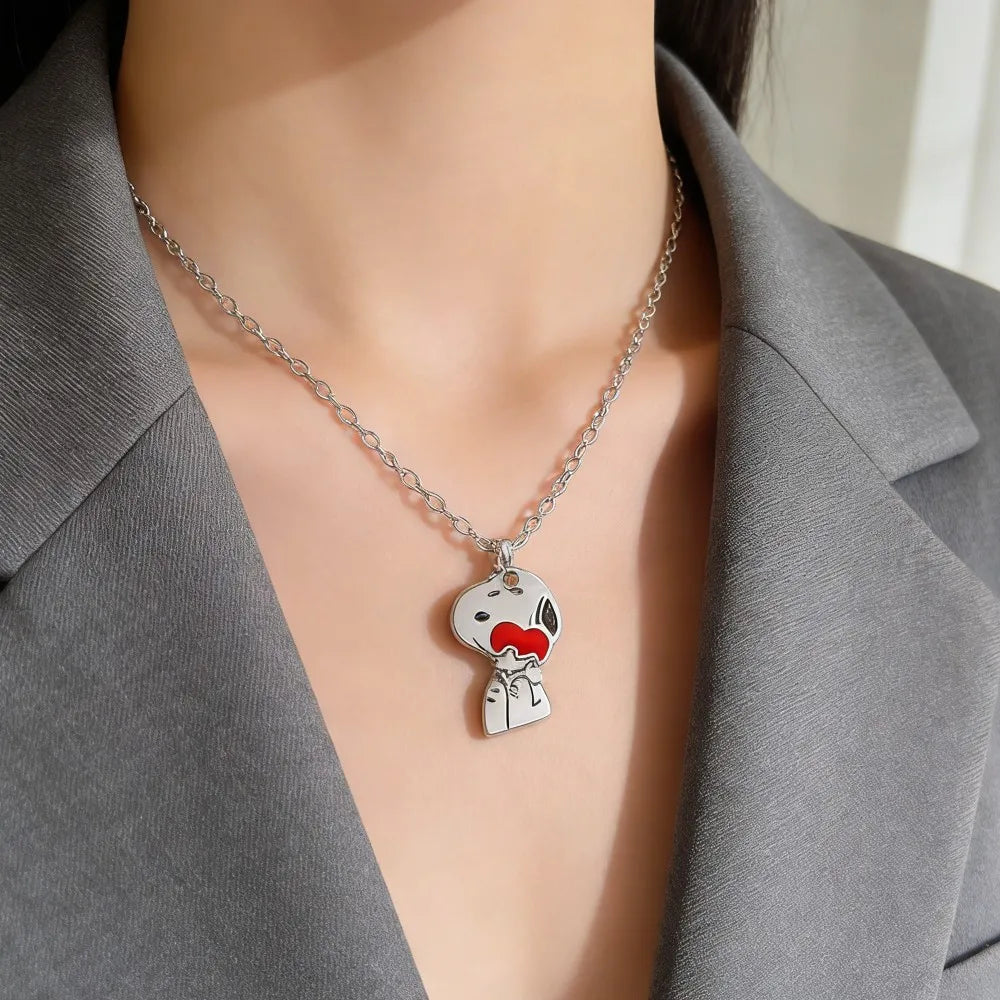 Snoopy & Woodstock Pendant Necklace - Cute Enamel Rhinestone Kawaii Jewelry for Women & Teens