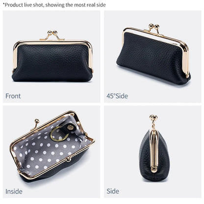 Genuine Leather Clip Wallet Bag – Cowhide Small Handbag for Coins, Car Keys, Lipstick & Earphone Storage, Women’s Pouch Case