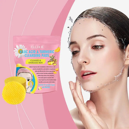 40/50pcs Turmeric & Kojic Acid Exfoliating Cleansing Pads – Facial Sponges for Daily Skin Care & Deep Cleansing